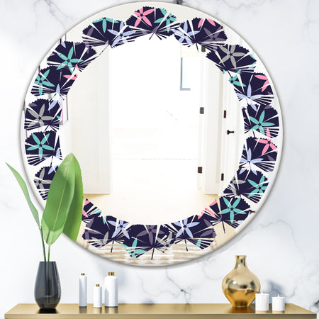 Retro Abstract Flower Design V - Modern Round or Oval Wall Mirror - Leaves