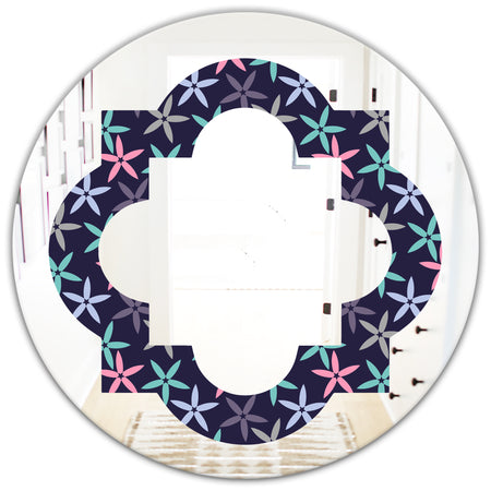 Retro Abstract Flower Design V - Modern Round or Oval Wall Mirror - Quatrefoil