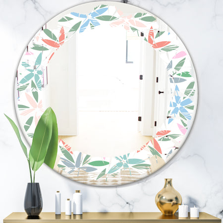 Retro Abstract Flower Design III - Modern Round or Oval Wall Mirror - Leaves