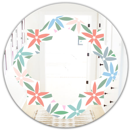 Retro Abstract Flower Design III - Modern Round or Oval Wall Mirror - Quatrefoil