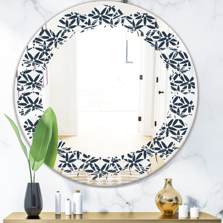 Retro Abstract Flower Design IV - Modern Round or Oval Wall Mirror - Leaves