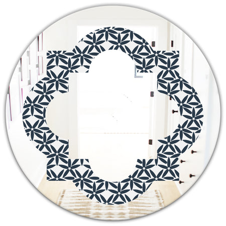 Retro Abstract Flower Design IV - Modern Round or Oval Wall Mirror - Quatrefoil