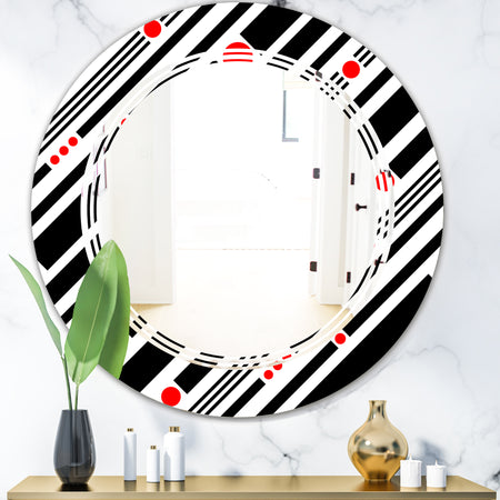 Retro Geometrical Abstract Minimal Pattern XII - Modern Round or Oval Wall Mirror - Triple C