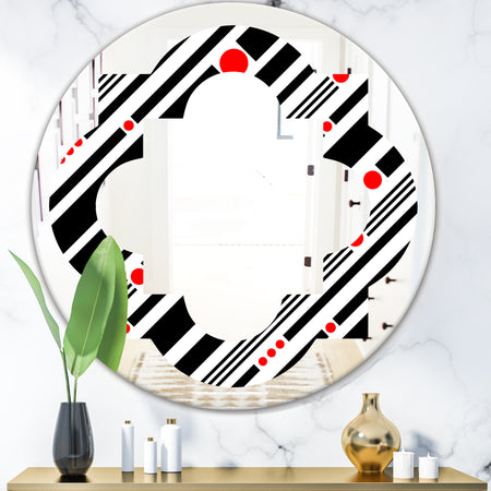 Retro Geometrical Abstract Minimal Pattern XII - Modern Round or Oval Wall Mirror - Quatrefoil