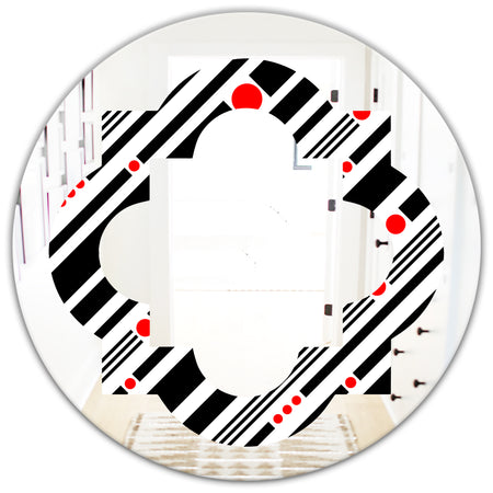 Retro Geometrical Abstract Minimal Pattern XII - Modern Round or Oval Wall Mirror - Quatrefoil