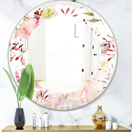 Floral Botanical Retro III - Modern Round or Oval Wall Mirror - Leaves
