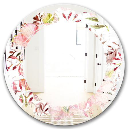 Floral Botanical Retro III - Modern Round or Oval Wall Mirror - Leaves