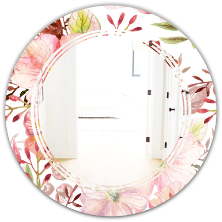 Floral Botanical Retro III - Modern Round or Oval Wall Mirror - Triple C