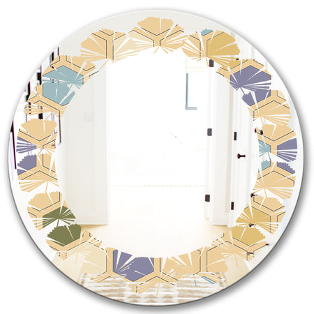 Retro Hexagon PatternX - Modern Round or Oval Wall Mirror - Leaves