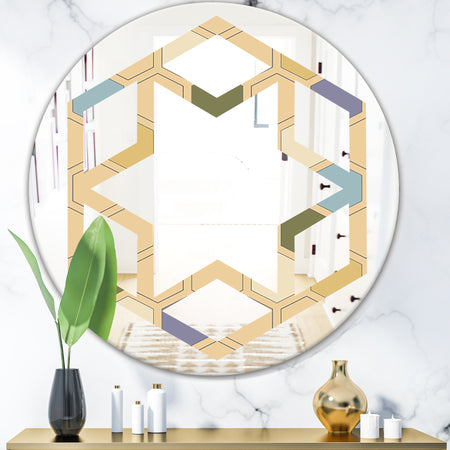 Retro Hexagon PatternX - Modern Round or Oval Wall Mirror - Hexagon Star
