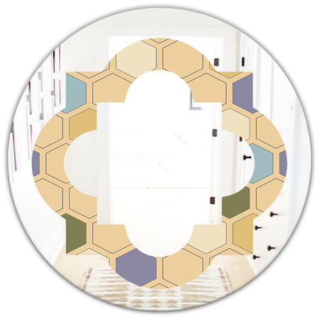 Retro Hexagon PatternX - Modern Round or Oval Wall Mirror - Quatrefoil