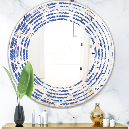 Retro Blue Waves - Modern Round or Oval Wall Mirror - Wave