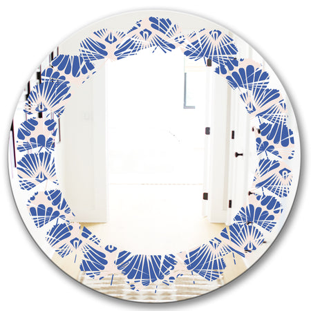 Retro Blue Waves - Modern Round or Oval Wall Mirror - Leaves