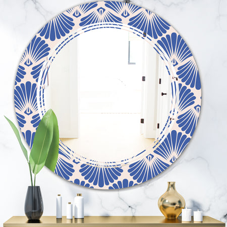 Retro Blue Waves - Modern Round or Oval Wall Mirror - Triple C