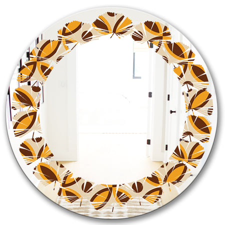 Retro Ornamental Design V - Modern Round or Oval Wall Mirror - Leaves