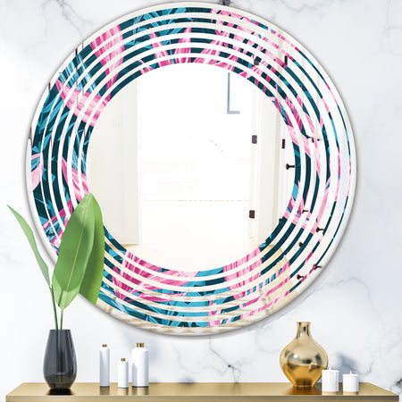 Handdrawn Tropical Flowers - Modern Round or Oval Wall Mirror - Wave