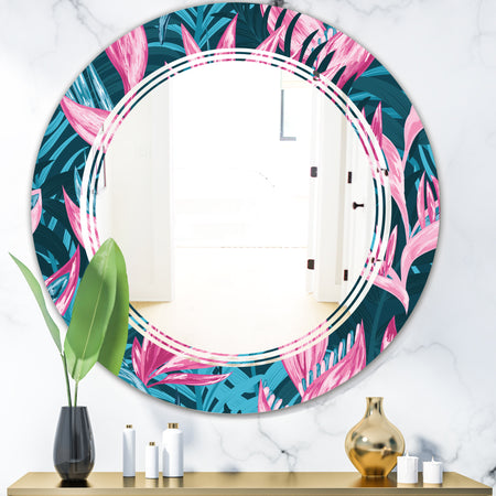 Handdrawn Tropical Flowers - Modern Round or Oval Wall Mirror - Triple C