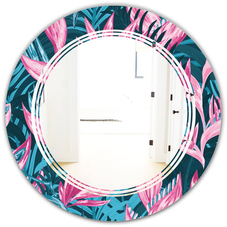 Handdrawn Tropical Flowers - Modern Round or Oval Wall Mirror - Triple C