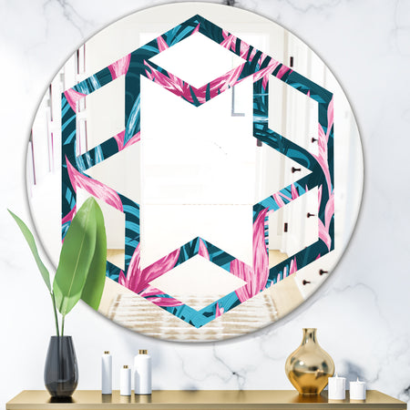 Handdrawn Tropical Flowers - Modern Round or Oval Wall Mirror - Hexagon Star