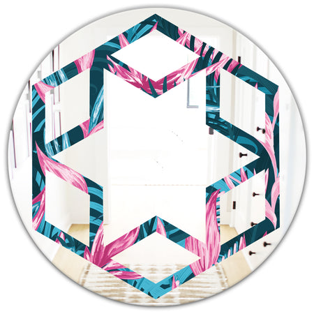 Handdrawn Tropical Flowers - Modern Round or Oval Wall Mirror - Hexagon Star