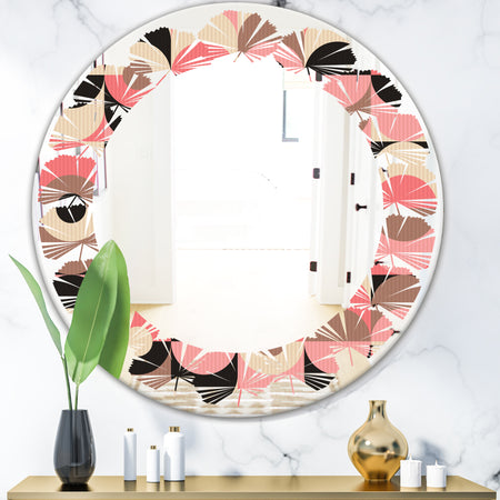 Retro Geometric Design XI - Modern Round or Oval Wall Mirror - Leaves