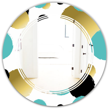 Gold and Blue Circles - Modern Round or Oval Wall Mirror - Triple C