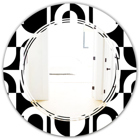 Monochrome Geometric Pattern VIII - Modern Round or Oval Wall Mirror - Triple C
