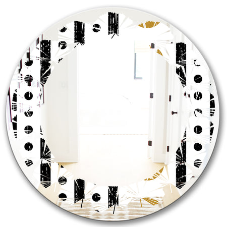 Retro Geometrical Abstract Minimal Pattern VII - Modern Round or Oval Wall Mirror - Leaves