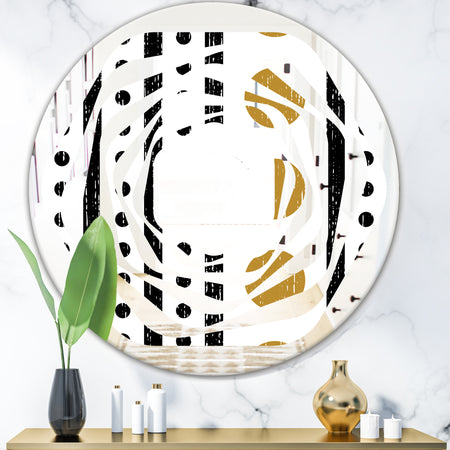 Retro Geometrical Abstract Minimal Pattern VII - Modern Round or Oval Wall Mirror - Whirl