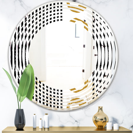 Vertical Retro Geometrical Pattern I - Modern Round or Oval Wall Mirror - Wave