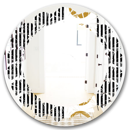 Vertical Retro Geometrical Pattern I - Modern Round or Oval Wall Mirror - Leaves