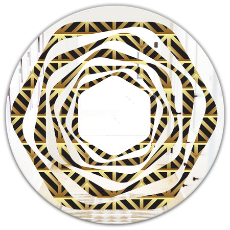 Golden Luxury Metallic Geometrics XIV - Modern Round or Oval Wall Mirror - Whirl