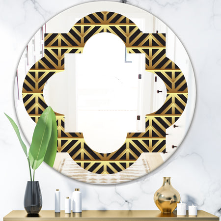 Golden Luxury Metallic Geometrics XIV - Modern Round or Oval Wall Mirror - Quatrefoil