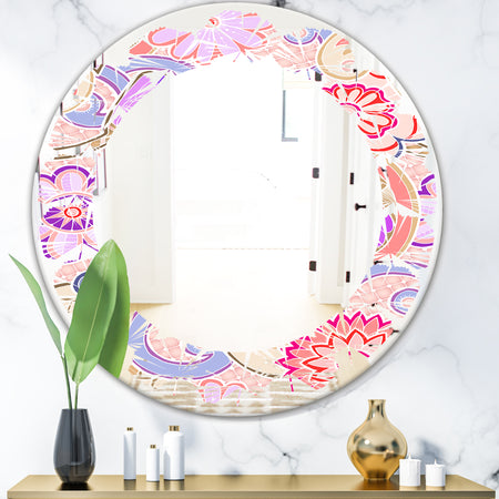 Floral Botanical Retro XIII - Modern Round or Oval Wall Mirror - Leaves