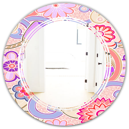 Floral Botanical Retro XIII - Modern Round or Oval Wall Mirror - Triple C