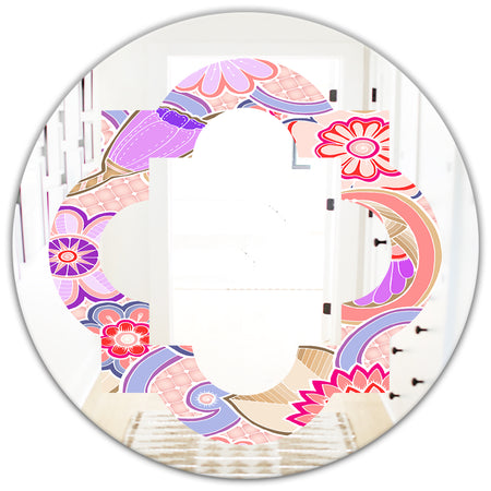 Floral Botanical Retro XIII - Modern Round or Oval Wall Mirror - Quatrefoil