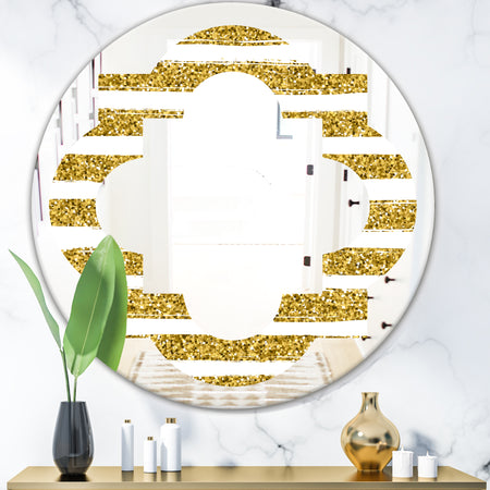 Golden Horizontal Lines - Modern Round or Oval Wall Mirror - Quatrefoil