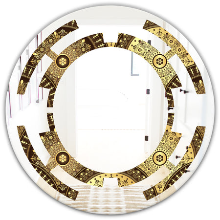 Golden Circular Pattern I - Modern Round or Oval Wall Mirror - Space
