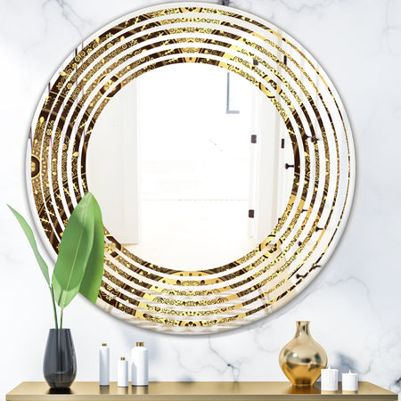 Golden Circular Pattern I - Modern Round or Oval Wall Mirror - Wave
