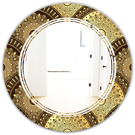 Golden Circular Pattern I - Modern Round or Oval Wall Mirror - Triple C