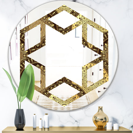 Golden Circular Pattern I - Modern Round or Oval Wall Mirror - Hexagon Star