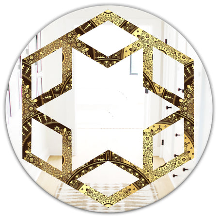 Golden Circular Pattern I - Modern Round or Oval Wall Mirror - Hexagon Star