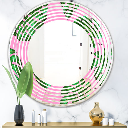 Tropical Palm Leaves III - Modern Round or Oval Wall Mirror - Wave
