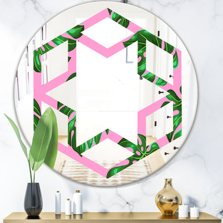 Tropical Palm Leaves III - Modern Round or Oval Wall Mirror - Hexagon Star