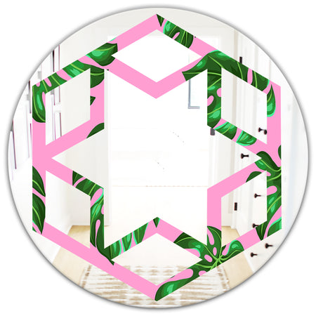 Tropical Palm Leaves III - Modern Round or Oval Wall Mirror - Hexagon Star