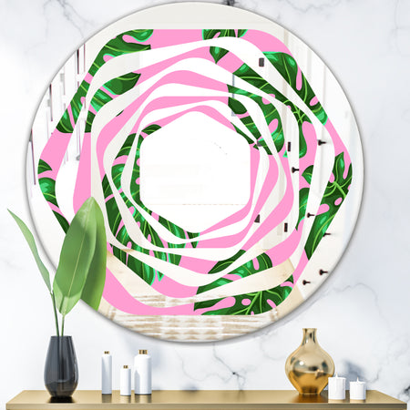 Tropical Palm Leaves III - Modern Round or Oval Wall Mirror - Whirl