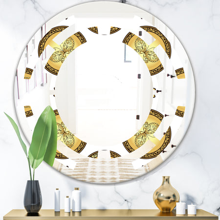Gold and browne pattern with gradient vintage circles - Modern Round or Oval Wall Mirror - Space