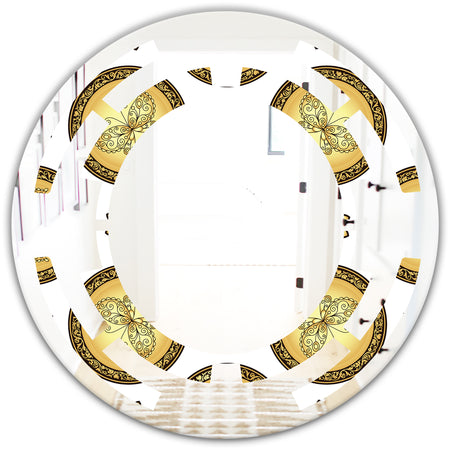 Gold and browne pattern with gradient vintage circles - Modern Round or Oval Wall Mirror - Space
