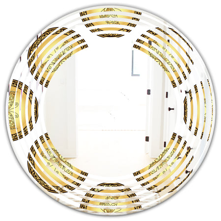 Gold and browne pattern with gradient vintage circles - Modern Round or Oval Wall Mirror - Wave