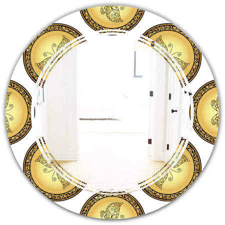 Gold and browne pattern with gradient vintage circles - Modern Round or Oval Wall Mirror - Triple C